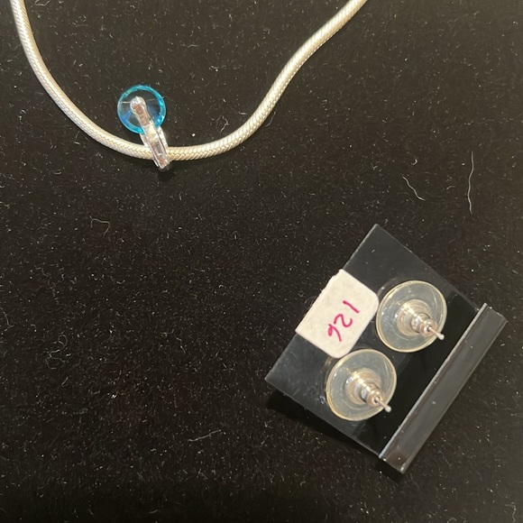 Sterling Silver , blue topaz and CZ necklace and Earring set - Picture 4 of 5